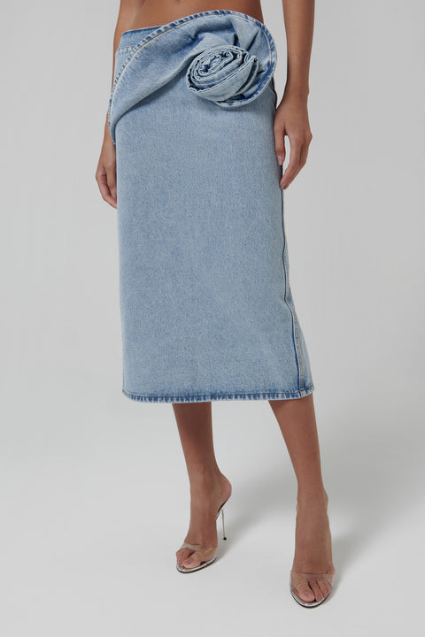 Blue Rose Midi Denim Skirt