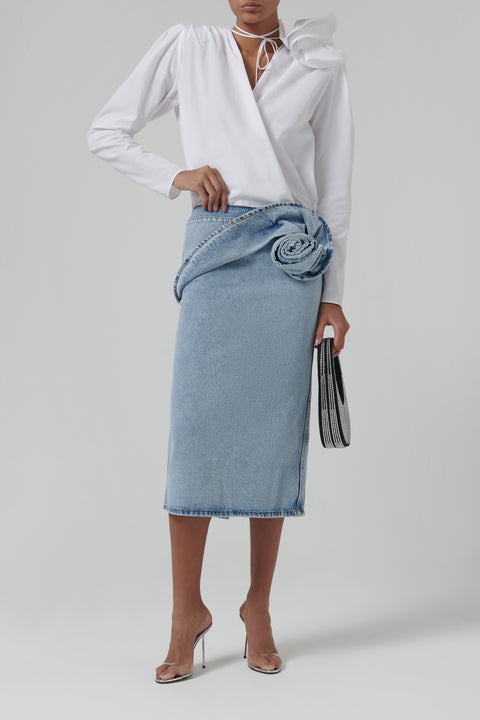 Blue Rose Midi Denim Skirt