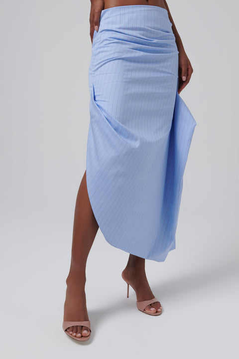 Blue Lori Drapped Midi Skirt