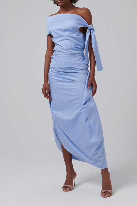 Blue Lori Drapped Midi Skirt