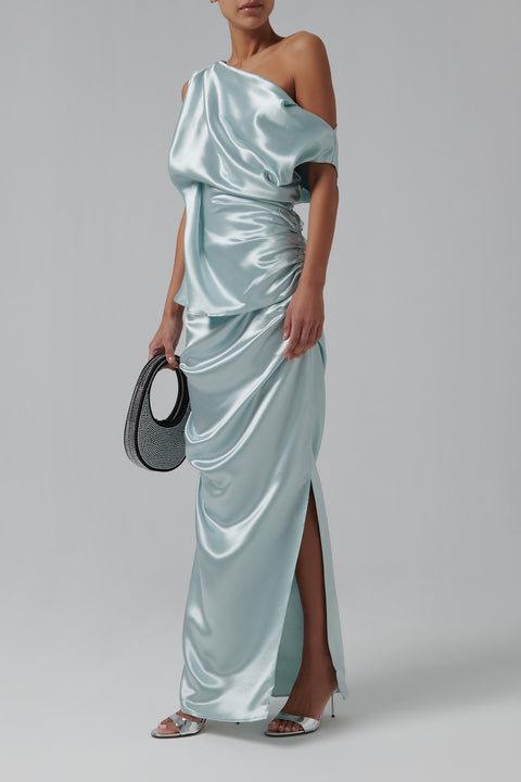 Blue Remmy Draped Maxi Skirt