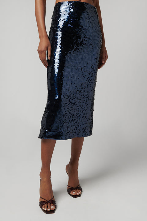Blue Sequins Pencil Skirt