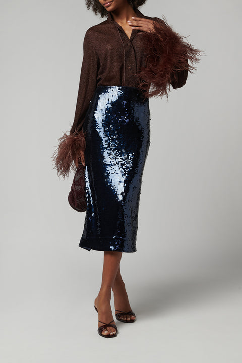 Blue Sequins Pencil Skirt