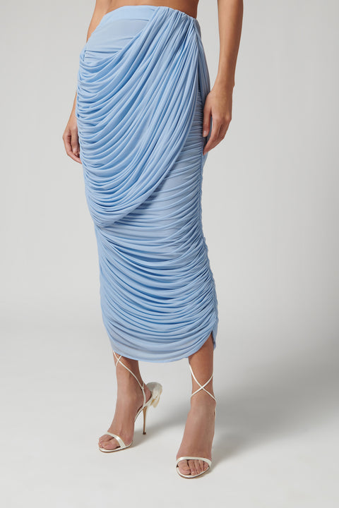 Light Blue Ruched Midi Skirt