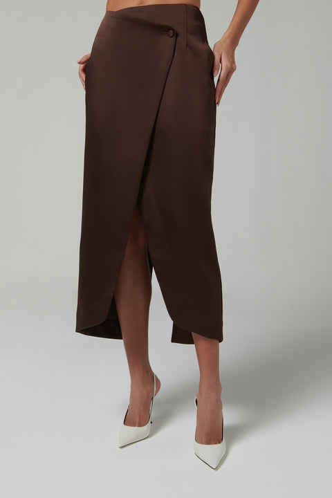 Brown Midi Wrap Skirt
