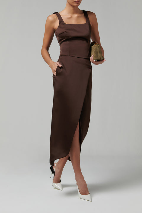Brown Midi Wrap Skirt