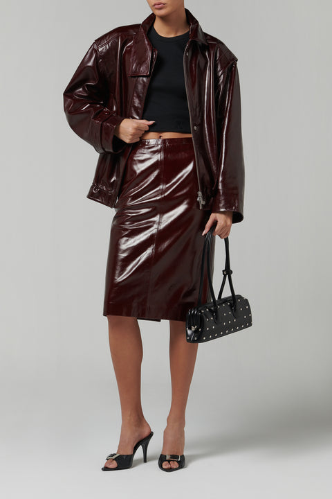 Burgundy Midi Leather Skirt