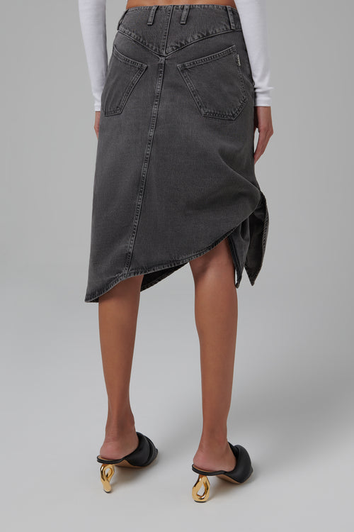 【BAON】24SS★ [BAONHAUS] banding shirring midi denim sk Belted Midi Skirt in LENZING™ TENCEL™ Blue | Skirts