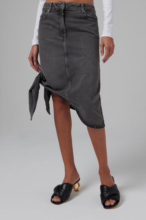 Grey Side Knot Denim Skirt