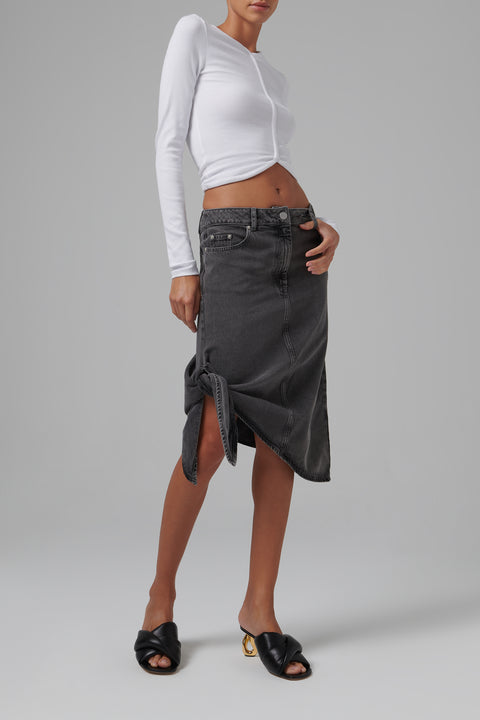 Grey Side Knot Denim Skirt
