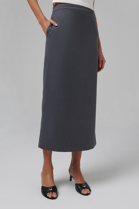 Grey Suiting Midi Skirt
