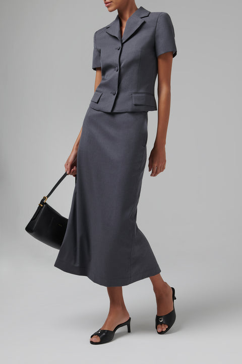 Grey Suiting Midi Skirt