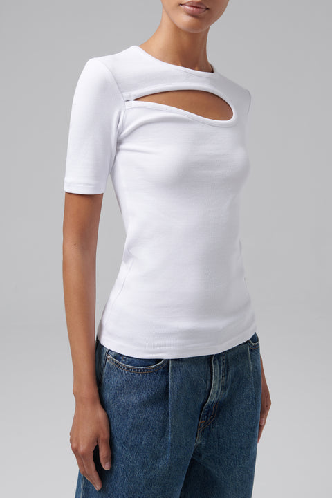 White Cut-Out Short Sleeve T-Shirt