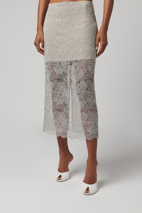 Grey Flower Mesh Pencil Skirt