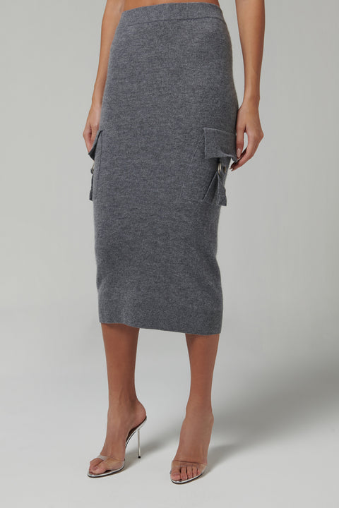 Grey Side Pocket Knit Skirt