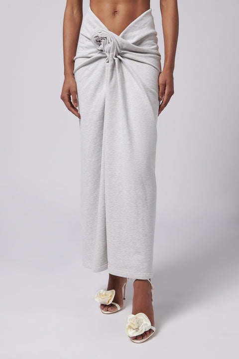 Grey Front Knot Midi Skirt