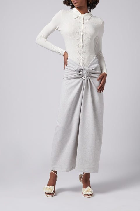 Grey Front Knot Midi Skirt