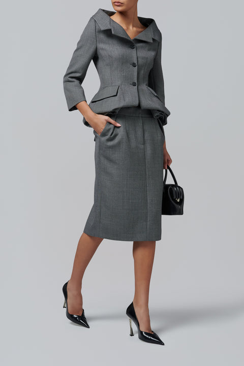 Grey Wool Midi Skirt