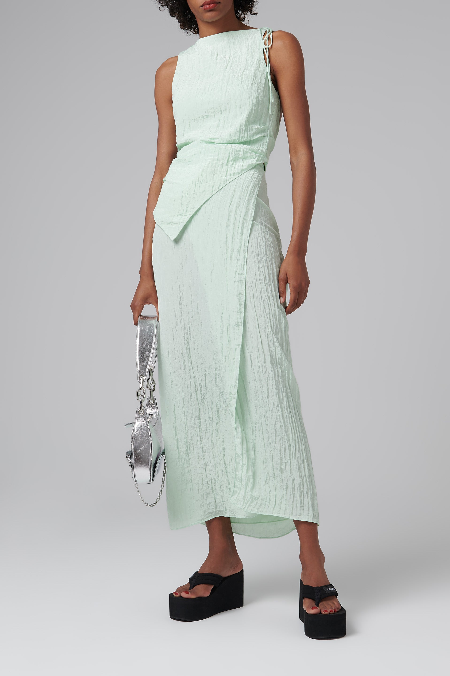 SIR. Green Ligera Wrapped Midi Skirt