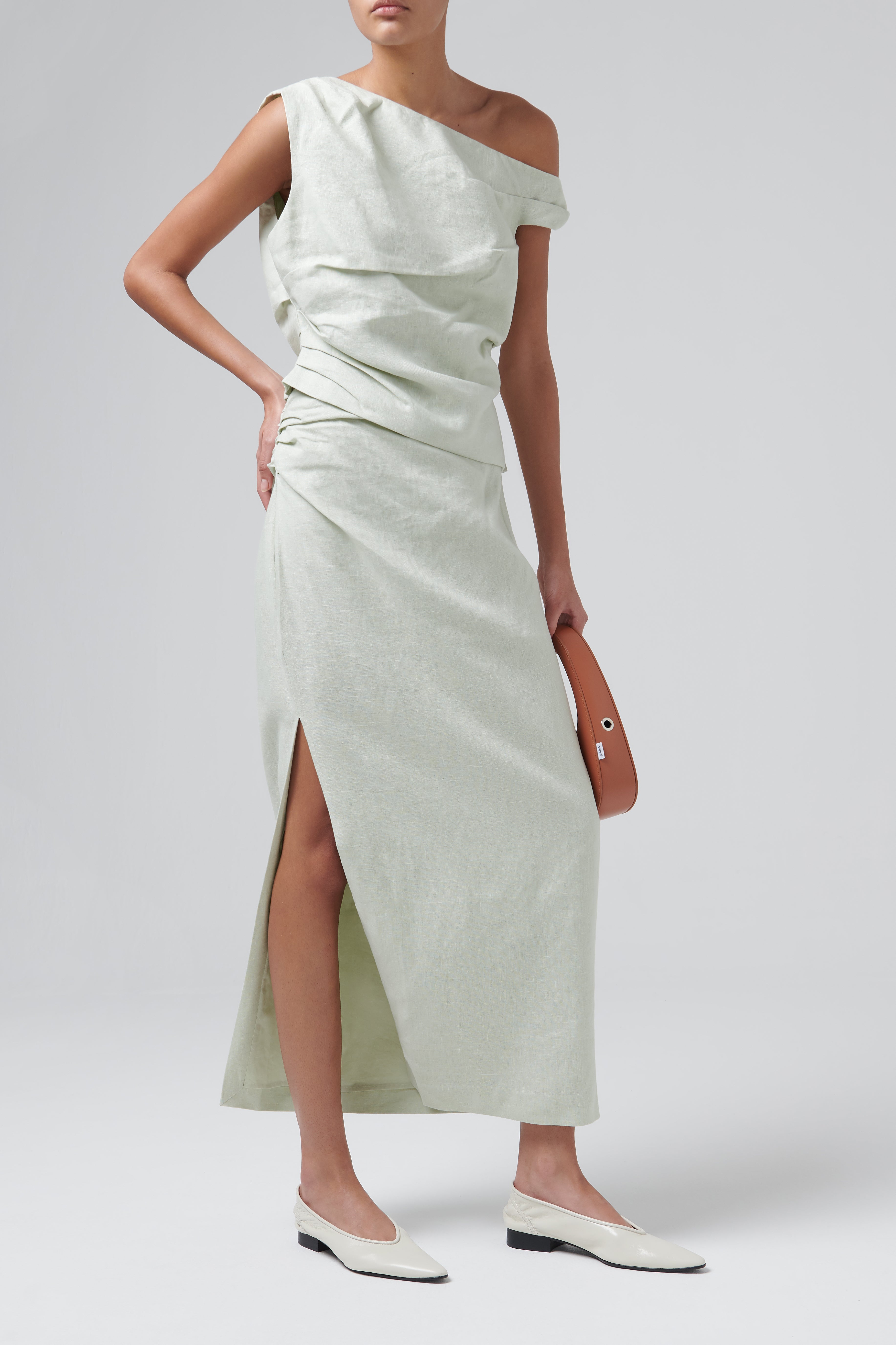Sir. Green Iris Asymmetric Linen Midi Skirt