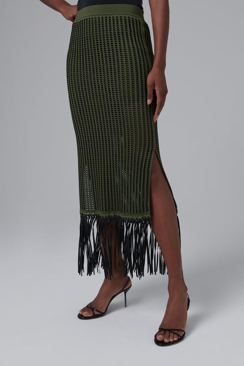 Khaki Arden Fringe Skirt