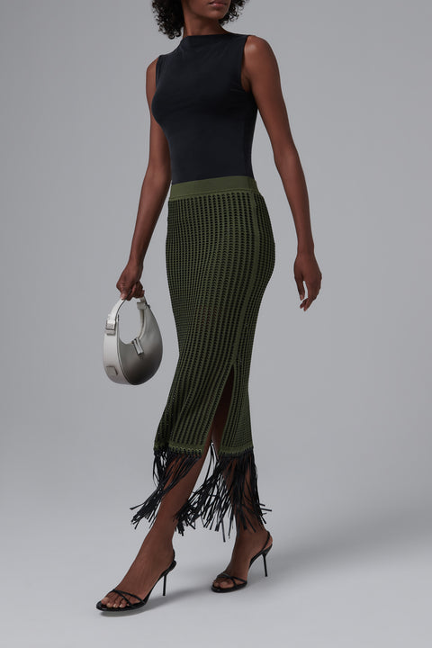 Khaki Arden Fringe Skirt