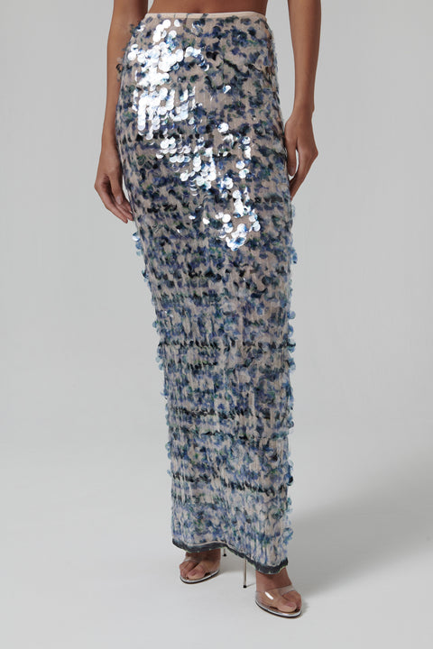 Metallic Mermaid Sequin Maxi Skirt