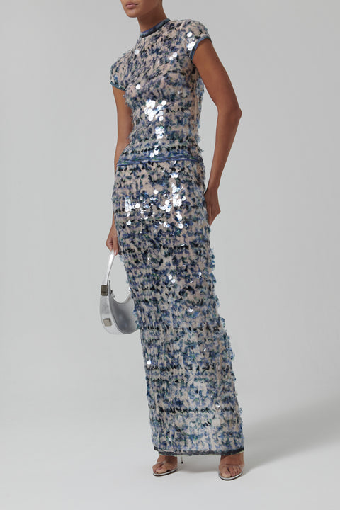 Metallic Mermaid Sequin Maxi Skirt