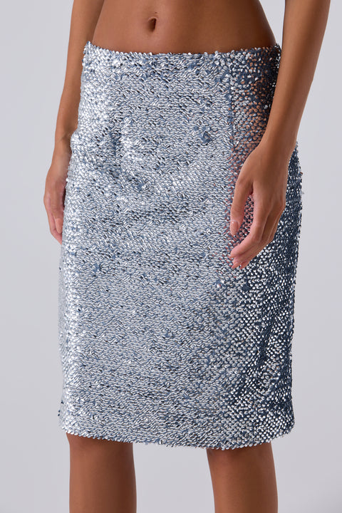 Silver Delta Sequin Midi Skirt