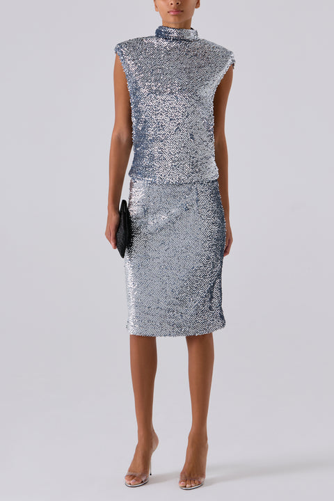 Silver Delta Sequin Midi Skirt