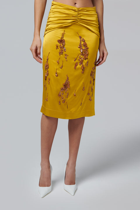 Gold Rouched Midi Skirt