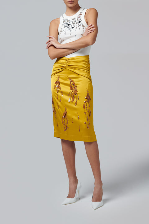 Gold Rouched Midi Skirt