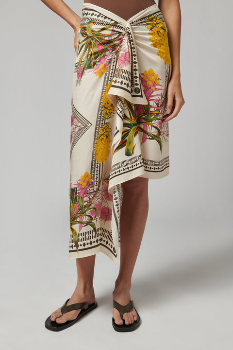 Floral Print Twill Midi Skirt