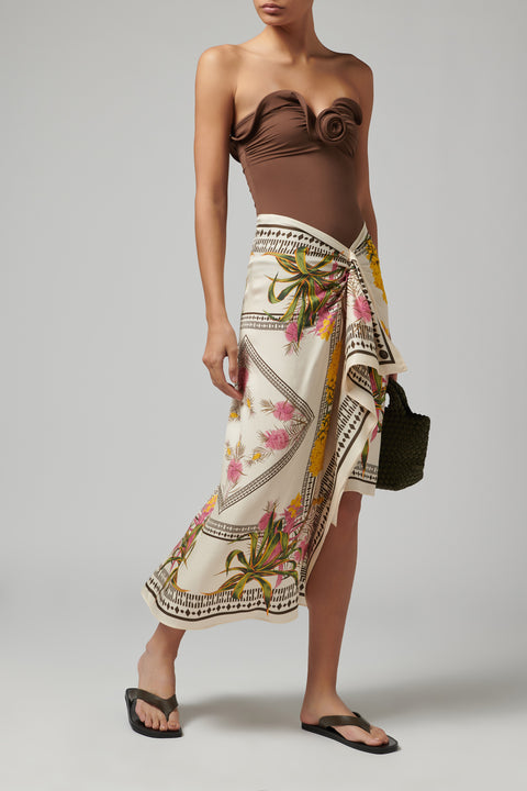 Floral Print Twill Midi Skirt