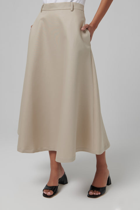 Beige Voluminous A-Line Cotton Skirt