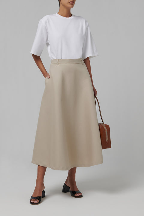 Beige Voluminous A-Line Cotton Skirt