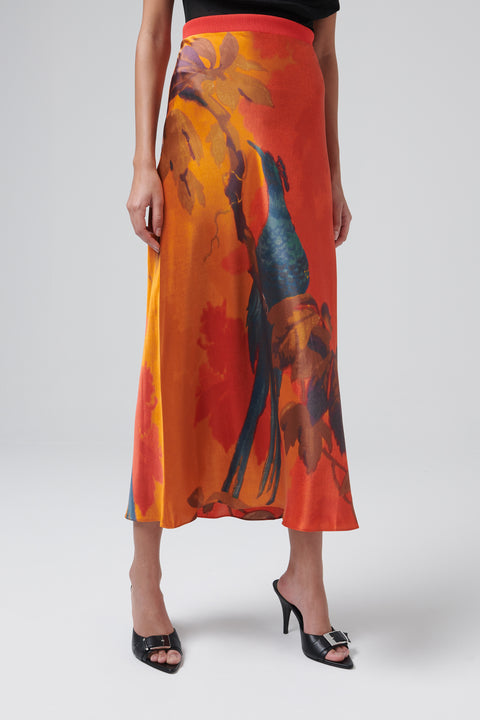 Red Lush Silk Midi Skirt