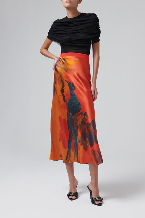 Red Lush Silk Midi Skirt