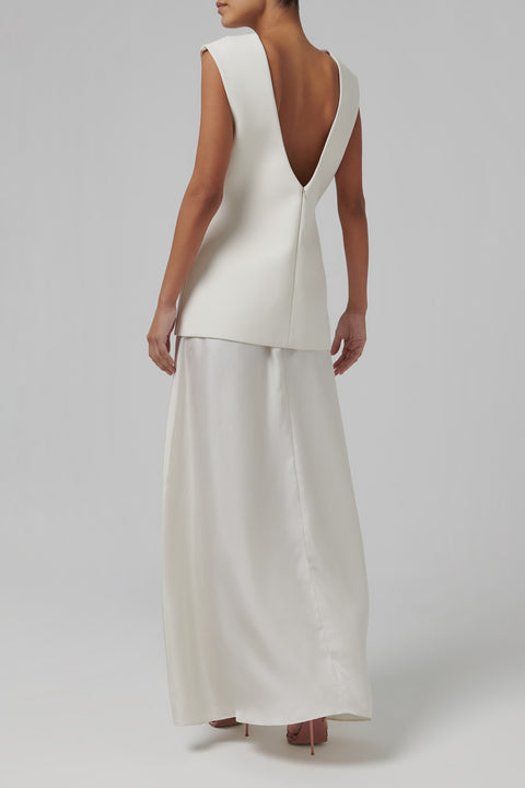 White Open Back Silk Dress