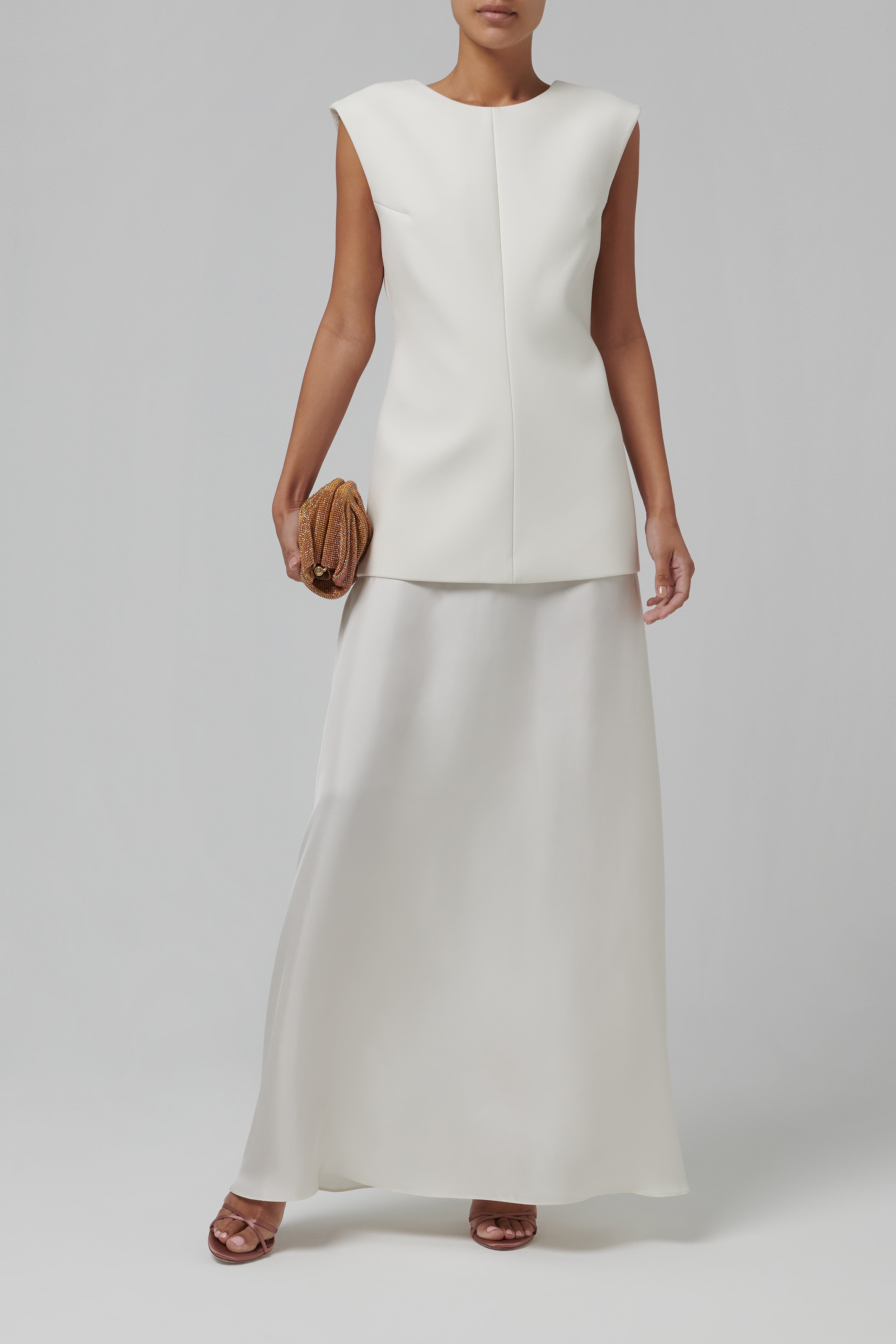 Rohe White Open Back Dress With Integrated Silk Skirt Rohe White Open Back Dress With Integrated Silk Skirt
