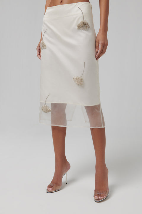 White Embellished Tulip Organza Skirt
