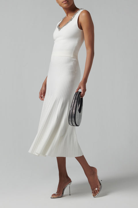 White Anitha Knit Midi Skirt