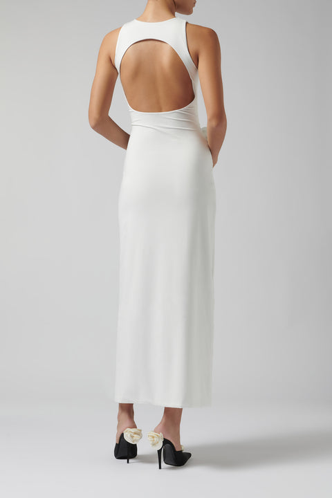White Tirso Open-Back Knotted Midi Dress