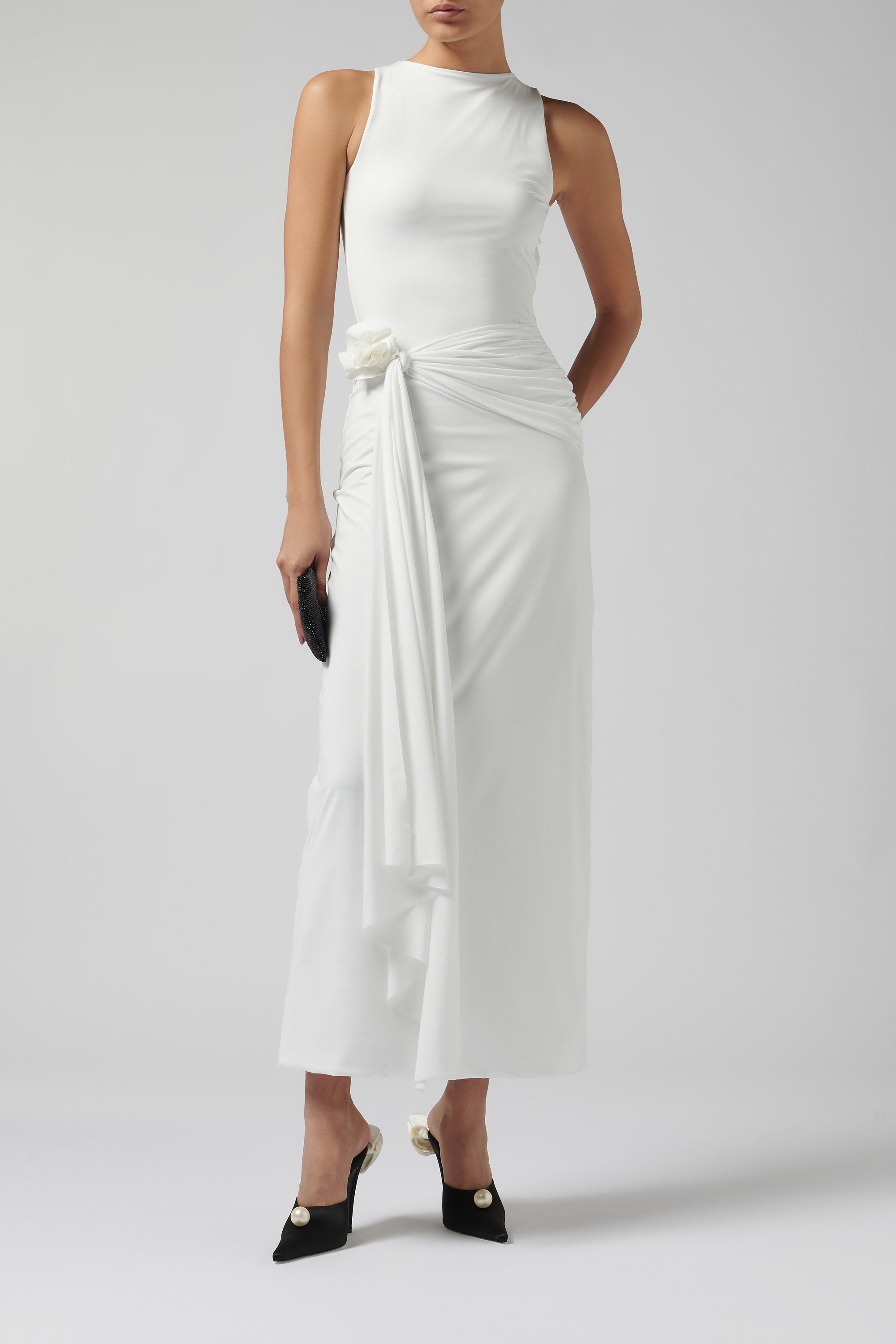 Maygel Coronel White Tirso Open-Back Knotted Midi Dress