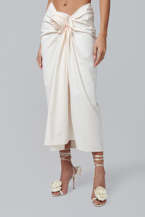 White Front Knot Midi Skirt