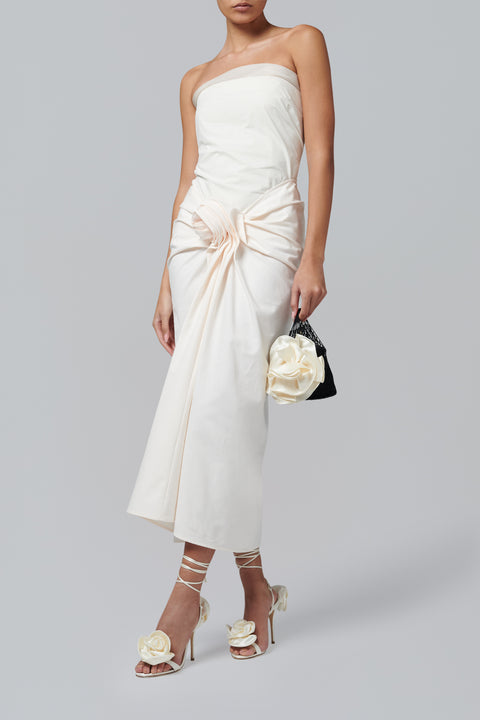White Front Knot Midi Skirt
