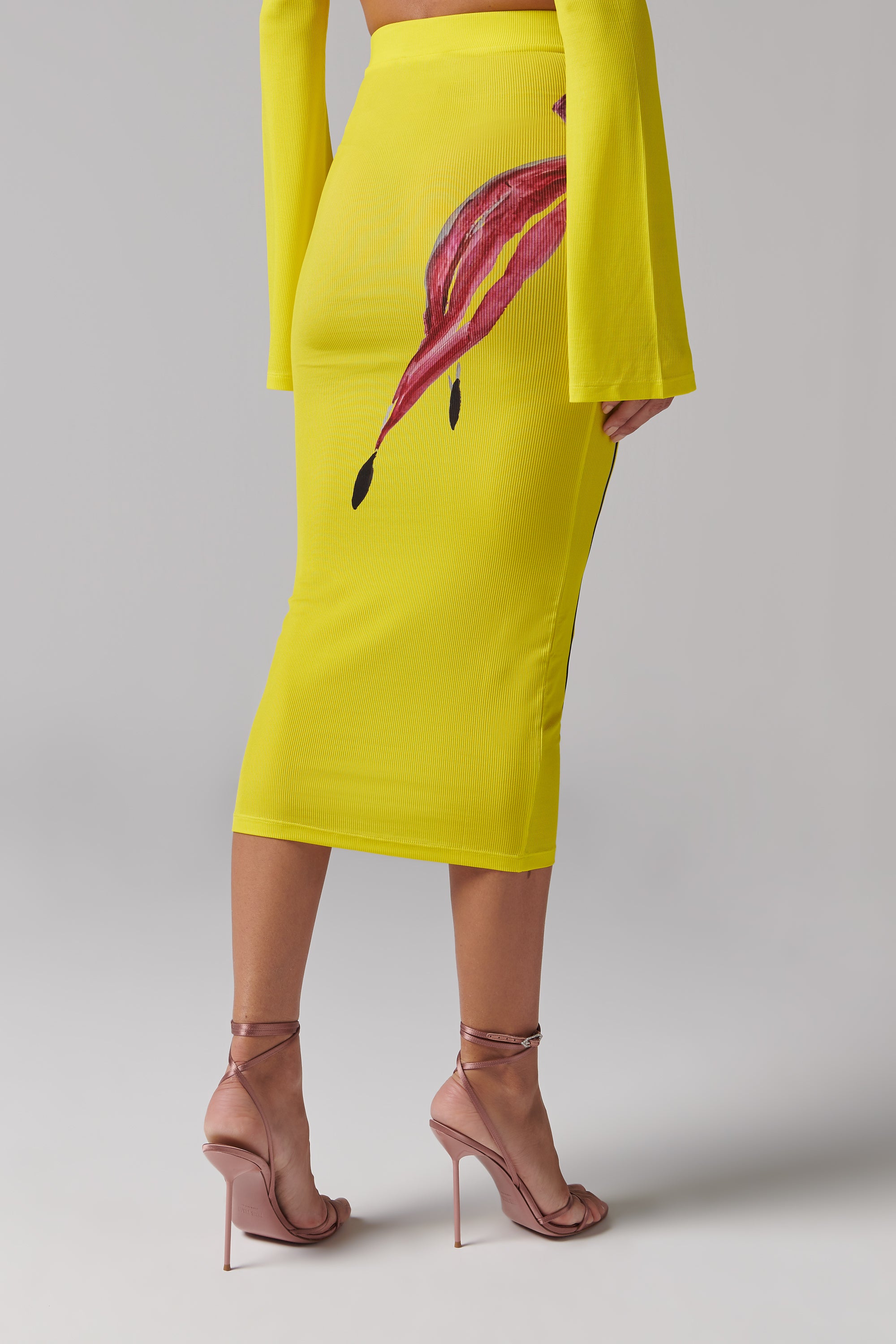 Louisa Ballou Yellow Ribbed Midi Skirt