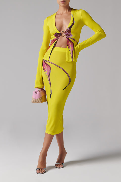 Yellow Ribbed Midi Skirt