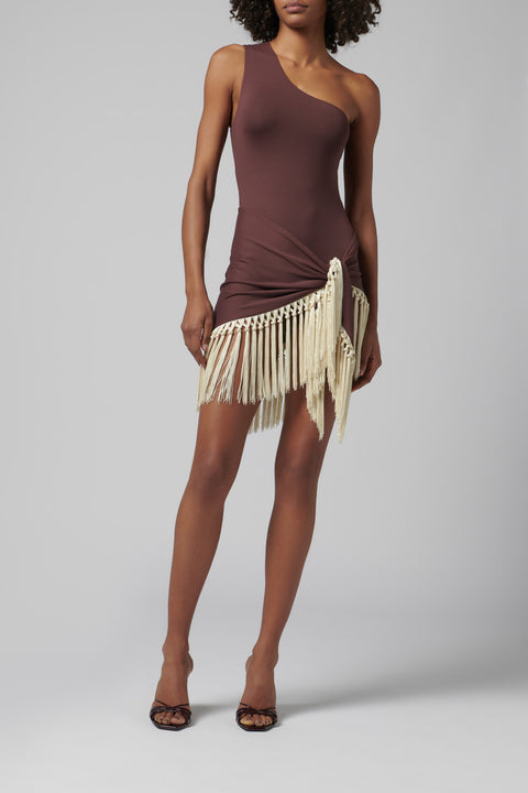 Brown Yacare Swimsuit With Fringed Pareo Cover-Up