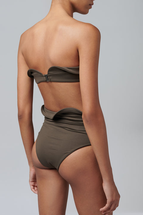 Brown Sculptural Bandeau Bikini Top